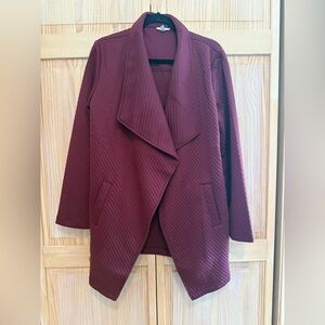Maurices Waterfall Ribbed Open Front Blazer Jacket - Burgundy